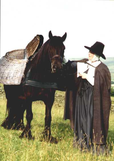 Black pony with panniers and actress in Quaker Costume: Vespa stars in TV drama
