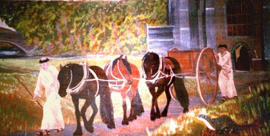 mural of monks, ponies and cart